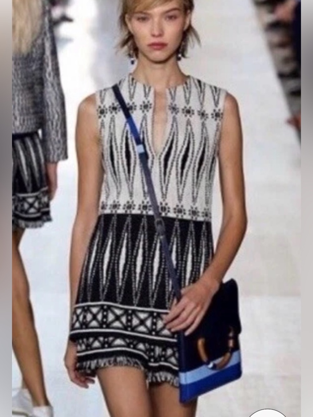 Tory Burch Savora black-and-ivory tweed fringe dress pit-pit 20 (mix52)